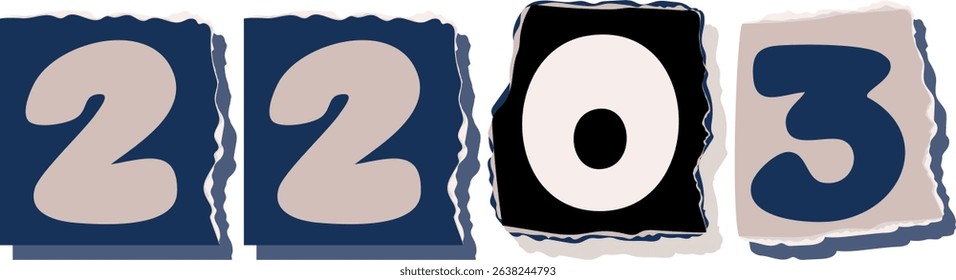 2203 Retro torn paper number Design art