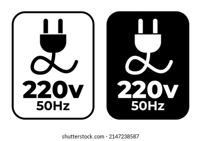 220v - 50Hz vector label illustration. Set ot vector stamp. Socket power 220v.