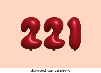 221 3d number balloon made of realistic metallic air balloon 3d rendering. 3D Red helium balloons for sale decoration Party Birthday, Celebrate anniversary, Wedding Holiday. Vector illustration