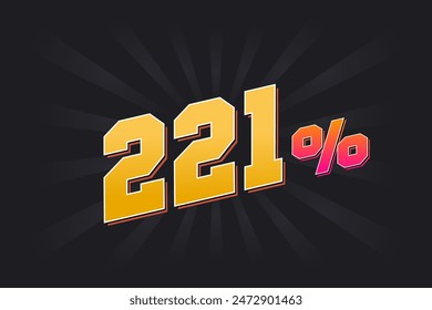 221% discount banner with dark background and yellow text. 221 percent sales promotional design.