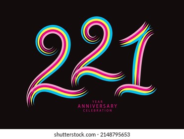 221 number design vector, graphic t shirt, 221 years anniversary celebration logotype colorful line, 221th birthday logo, Banner template, logo number elements for invitation card, poster, t-shirt.