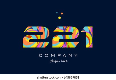 221 number digit numeral logo. colored colorful rainbow acrylic modern creative vector icon design template.