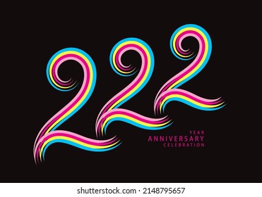 222 number design vector, graphic t shirt, 222 years anniversary celebration logotype colorful line, 222th birthday logo, Banner template, logo number elements for invitation card, poster, t-shirt.