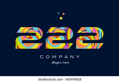 222 number digit numeral logo. colored colorful rainbow acrylic modern creative vector icon design template.