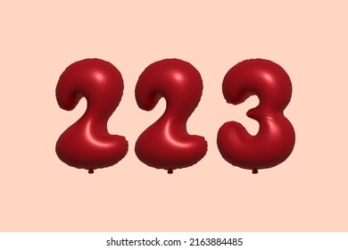 223 3d number balloon made of realistic metallic air balloon 3d rendering. 3D Red helium balloons for sale decoration Party Birthday, Celebrate anniversary, Wedding Holiday. Vector illustration