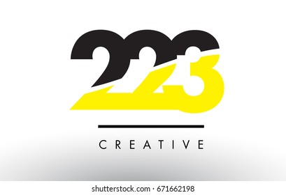 223 Black and Yellow Number Logo Design cut in half.