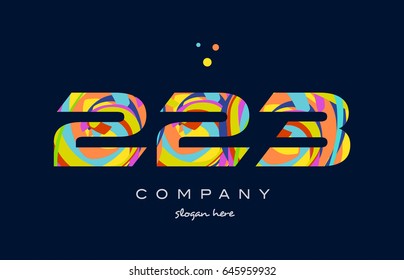 223 number digit numeral logo. colored colorful rainbow acrylic modern creative vector icon design template.