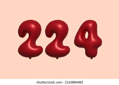 224 3d number balloon made of realistic metallic air balloon 3d rendering. 3D Red helium balloons for sale decoration Party Birthday, Celebrate anniversary, Wedding Holiday. Vector illustration