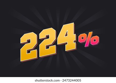 224% discount banner with dark background and yellow text. 224 percent sales promotional design.