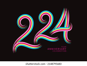 224 number design vector, graphic t shirt, 224 years anniversary celebration logotype colorful line, 224th birthday logo, Banner template, logo number elements for invitation card, poster, t-shirt.