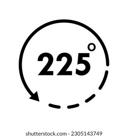 225 Degree Angle View Vector Icon. Rotation Symbol. Flat Black Illustration on White Background.