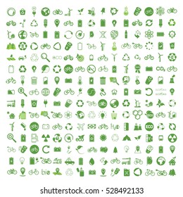 225 ecology & nature green icons set on white background. Vector illustration of Eco, natural, bio 