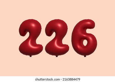 226 3d number balloon made of realistic metallic air balloon 3d rendering. 3D Red helium balloons for sale decoration Party Birthday, Celebrate anniversary, Wedding Holiday. Vector illustration