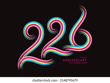 226 number design vector, graphic t shirt, 226 years anniversary celebration logotype colorful line, 226th birthday logo, Banner template, logo number elements for invitation card, poster, t-shirt.