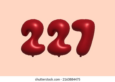 227 3d number balloon made of realistic metallic air balloon 3d rendering. 3D Red helium balloons for sale decoration Party Birthday, Celebrate anniversary, Wedding Holiday. Vector illustration