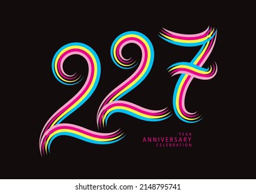 227 number design vector, graphic t shirt, 227 years anniversary celebration logotype colorful line, 227th birthday logo, Banner template, logo number elements for invitation card, poster, t-shirt.