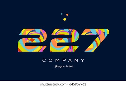 227 number digit numeral logo. colored colorful rainbow acrylic modern creative vector icon design template.