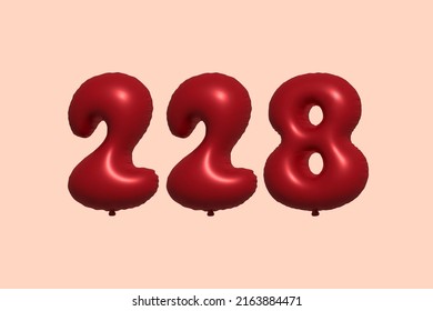 228 3d number balloon made of realistic metallic air balloon 3d rendering. 3D Red helium balloons for sale decoration Party Birthday, Celebrate anniversary, Wedding Holiday. Vector illustration