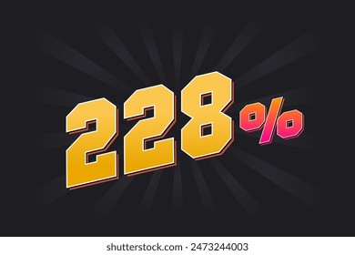 228% discount banner with dark background and yellow text. 228 percent sales promotional design.