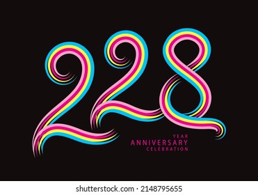 228 number design vector, graphic t shirt, 228 years anniversary celebration logotype colorful line, 228th birthday logo, Banner template, logo number elements for invitation card, poster, t-shirt.