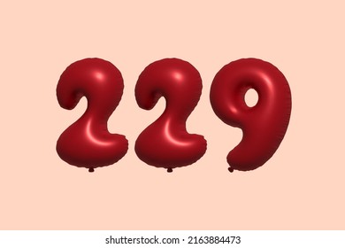 229 3d number balloon made of realistic metallic air balloon 3d rendering. 3D Red helium balloons for sale decoration Party Birthday, Celebrate anniversary, Wedding Holiday. Vector illustration