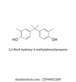 2,2-Bis(4-hydroxy-3-methylphenyl)propane skeletal structure .Polyol compound schematic illustration. Simple diagram, chemical formula.