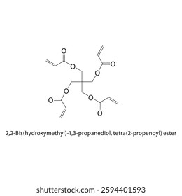 2,2-Bis(hydroxymethyl)-1,3- propanediol, tetra(2-propenoyl) ester skeletal structure .Polyol compound schematic illustration. Simple diagram, chemical formula.