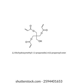 2,2-Bis(hydroxymethyl)-1,3- propanediol, tri(2-propenoyl) ester skeletal structure .Bisphenol compound schematic illustration. Simple diagram, chemical formula.