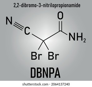 2,2-dibromo-3-nitrilopropionamide (DBNPA) biocide molecule. Skeletal formula. svg