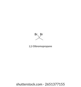 2,2-Dibromopropane skeletal structure. Halogenated alkane compound schematic illustration. Simple diagram, chemical formula.