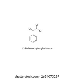 2,2-Dicloro-1-feniletanona estrutura esquelética. halogênio cetona composto ilustração esquemática. Diagrama simples, fórmula química.