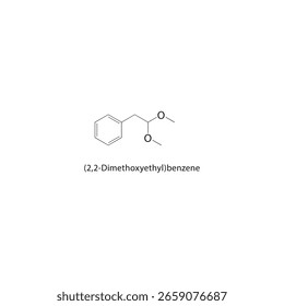 Estrutura esquelética de (2,2-dimetoxietil)benzeno Ilustração esquemática do composto de éter-benzeno. Diagrama simples, fórmula química.