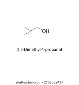 2,2-Dimethyl-1-propanol skeletal structure. alcohol compound schematic illustration. Simple diagram, chemical formula.