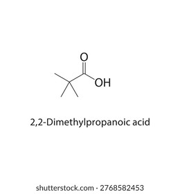 2,2-Dimethylpropanoic acid skeletal structure. carboxylic acid compound schematic illustration. Simple diagram, chemical formula.