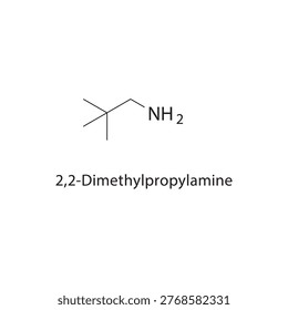 2,2-Dimethylpropylamine skeletal structure. amine compound schematic illustration. Simple diagram, chemical formula.