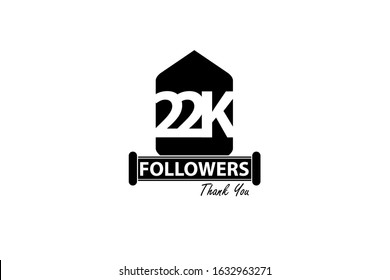22K, 22.000 Followers Thank you. Sign Ribbon All Black space vector illustration on White background - Vector