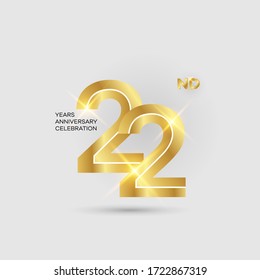 Logo zum 22. 3D-Goldjubiläum einzeln auf elegantem Hintergrund, Vektordesign für Feierlichkeiten  