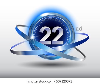 22nd anniversary with blue ring and laurel on white background