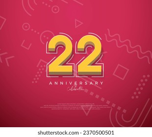 22nd Anniversary with a cartoon design with a clean red background. Premium vector for poster, banner, celebration greeting.