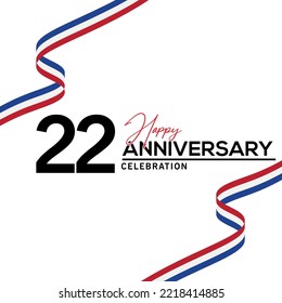 22nd Anniversary celebration background.  background with bent ribbon vector design