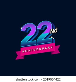 22nd anniversary celebration logotype colorful design. Simple and retro anniversary logotype design.
