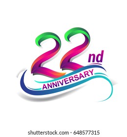 22nd anniversary celebration logotype green and red colored. twenty two years birthday logo on white background.