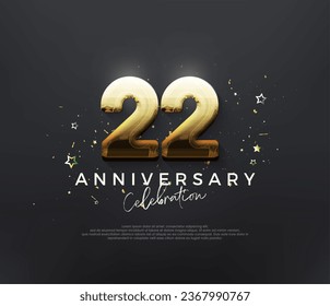 22nd anniversary celebration, with shiny gold numbers on a black background. Premium vector background for greeting and celebration.