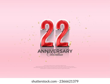 22nd anniversary celebration, vector 3d design with luxury and shiny gold. Premium vector background for greeting and celebration.