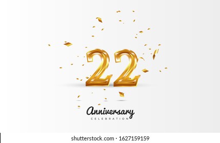 22nd Anniversary celebration Vector background by using two colors in the design between gold and white, Golden number 22 with sparkling confetti Realistic gold 3d sign. Birthday or wedding party