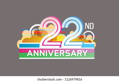 22nd anniversary design colorful color with cloud, rainbow, and multiple line number. vector illustration for celebration event and party