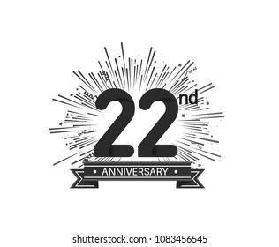 22nd anniversary design with firework and ribbon black color for use company celebration 