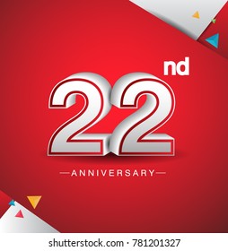 22nd anniversary design with white number  on red background and confetti for celebration - Shutterstock ID 781201327