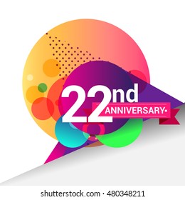 22nd Anniversary logo, Colorful geometric background vector design template elements for your birthday celebration.