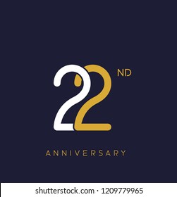 22nd anniversary logo.overlapping number with simple monogram color. vector design for greeting card and invitation card.